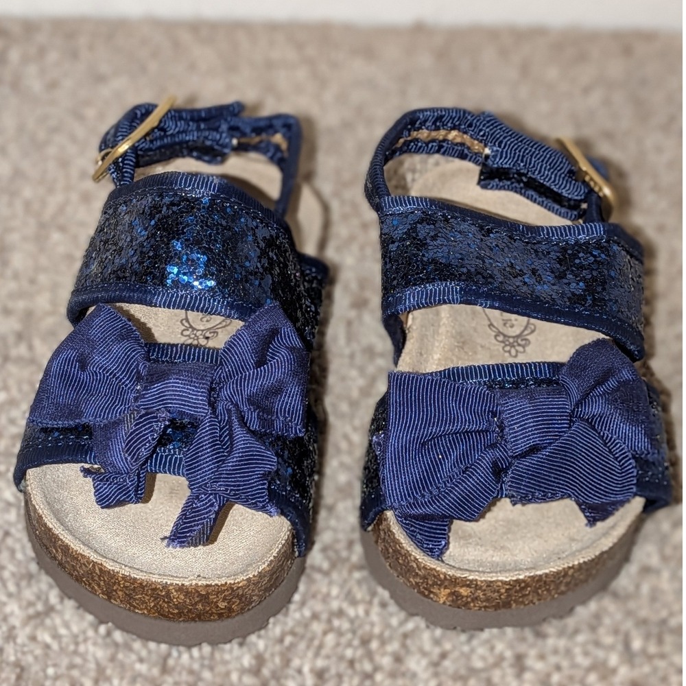Joyfolie Girls Navy Blue Sparkle Bow Sandals Toddler Kids Size 4
